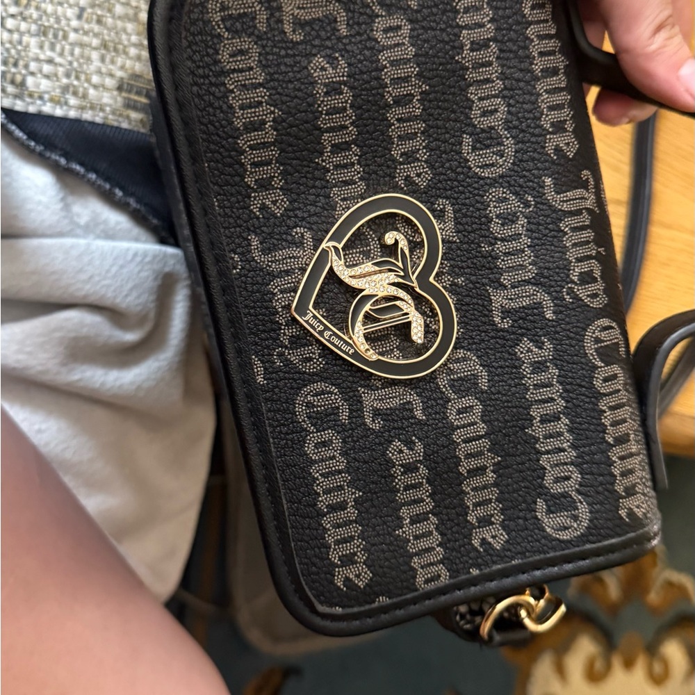 Juicy Couture Black Crossbody Bag with Gold Heart Emblem